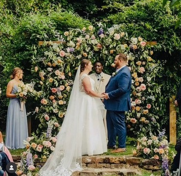 Ceremony arch florals, Fayetteville wedding