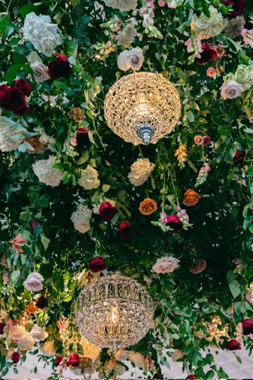 Hanging floral installation for a Fayetteville wedding